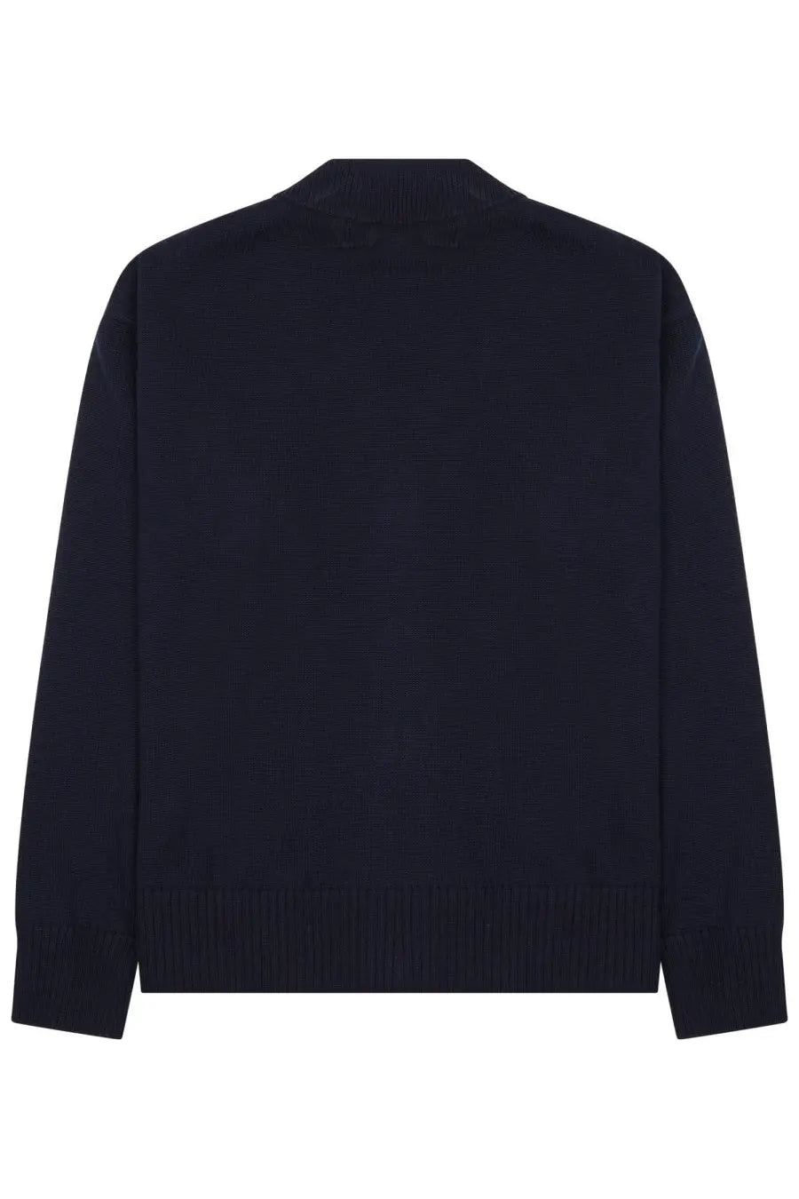 Ami paris unisex cardigan blue dark navy knit sweater with ribbed cuffs and hem front view