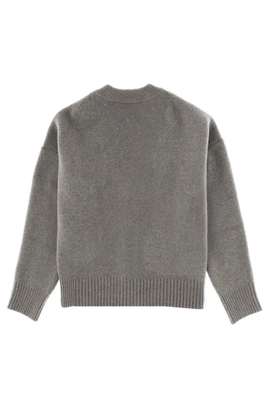 Ami Paris unisex ami de coeur cardigan grey soft heathered knit with ribbed cuffs and hem