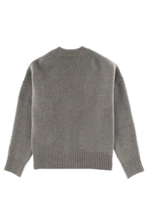 Ami Paris unisex ami de coeur cardigan grey soft heathered knit with ribbed cuffs and hem