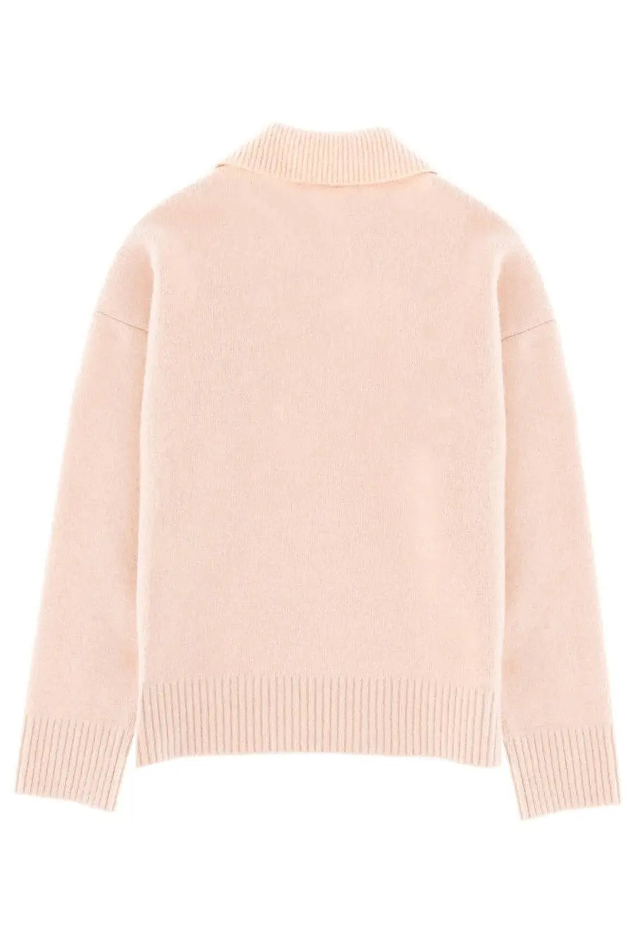 Ami paris unisex ami de coeur polo shirt pink in soft blush pink knit with ribbed turtleneck and cuffs