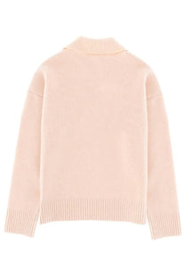 Ami paris unisex ami de coeur polo shirt pink in soft blush pink knit with ribbed turtleneck and cuffs