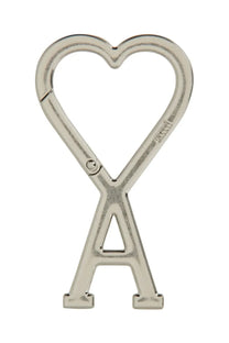 Silver heart-shaped metal carabiner with integrated a design base keychain for unisex Ami Paris Ami DE Cour product