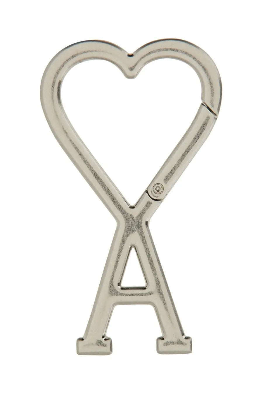 Silver heart-shaped keychain with clip and integrated letter a design from ami paris unisex ami de cour collection