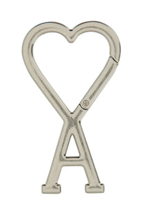 Silver heart-shaped keychain with clip and integrated letter a design from ami paris unisex ami de cour collection