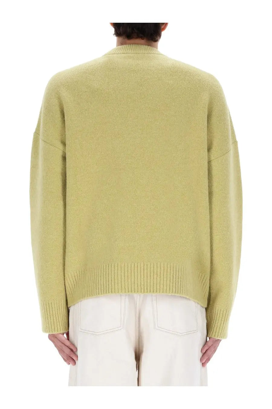 Ami Paris unisex jersey green soft pale green knit sweater with ribbed cuffs and hem