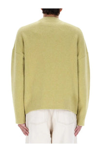 Ami Paris unisex jersey green soft pale green knit sweater with ribbed cuffs and hem