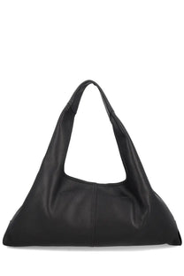 Ami Paris unisex black leather hobo bag with a soft slouchy silhouette and wide shoulder straps