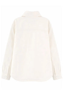 Cream-colored ami paris unisex overshirt con white long-sleeved button-up shirt with classic collar and finished cuffs