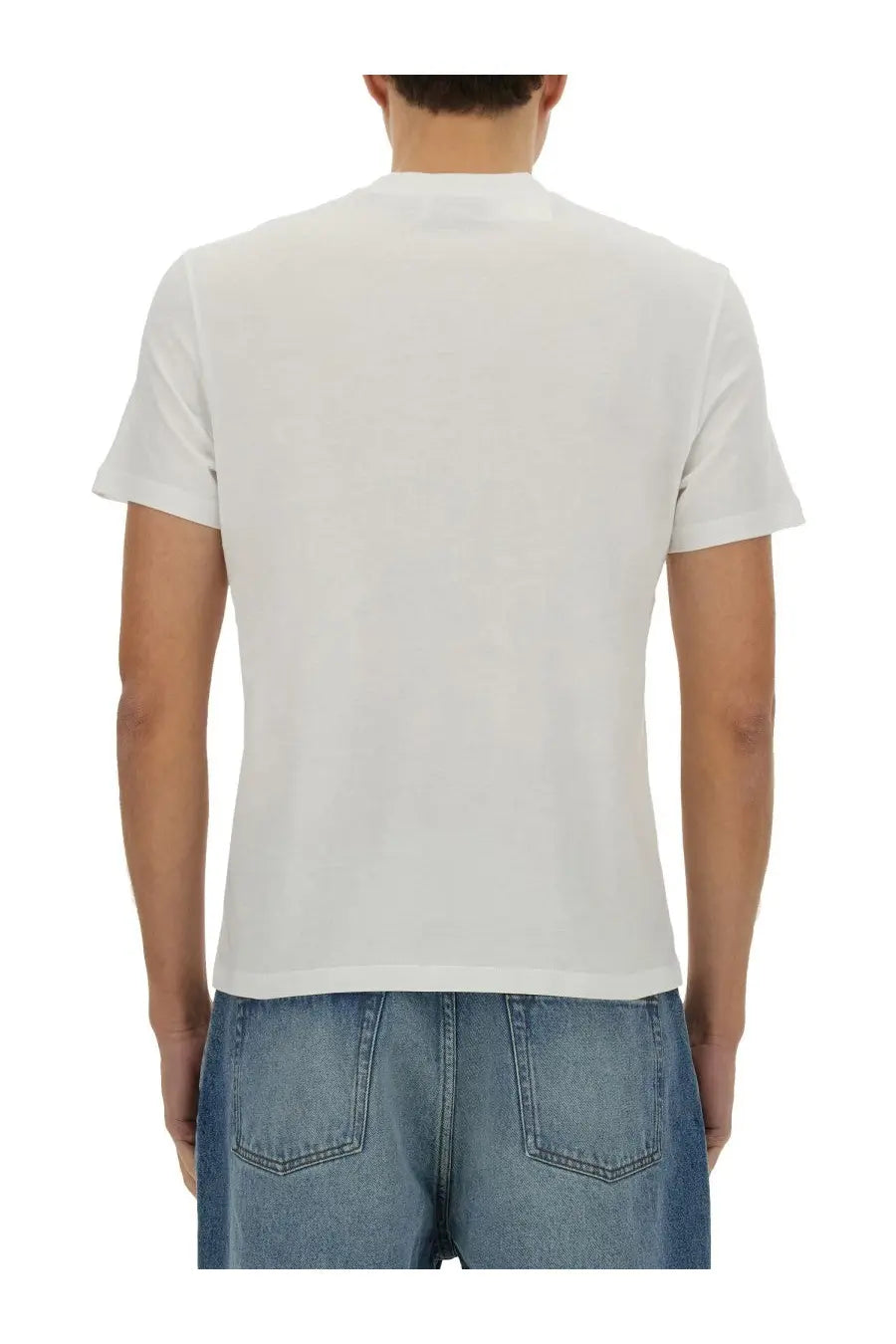 White cotton ami paris unisex shirt with a simple crew neck and short sleeves front view