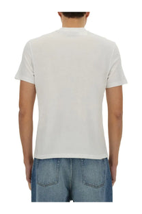 White cotton ami paris unisex shirt with a simple crew neck and short sleeves front view