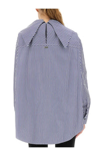 Ami Paris unisex oversized button-down blouse with blue and white vertical stripes and a wide collar