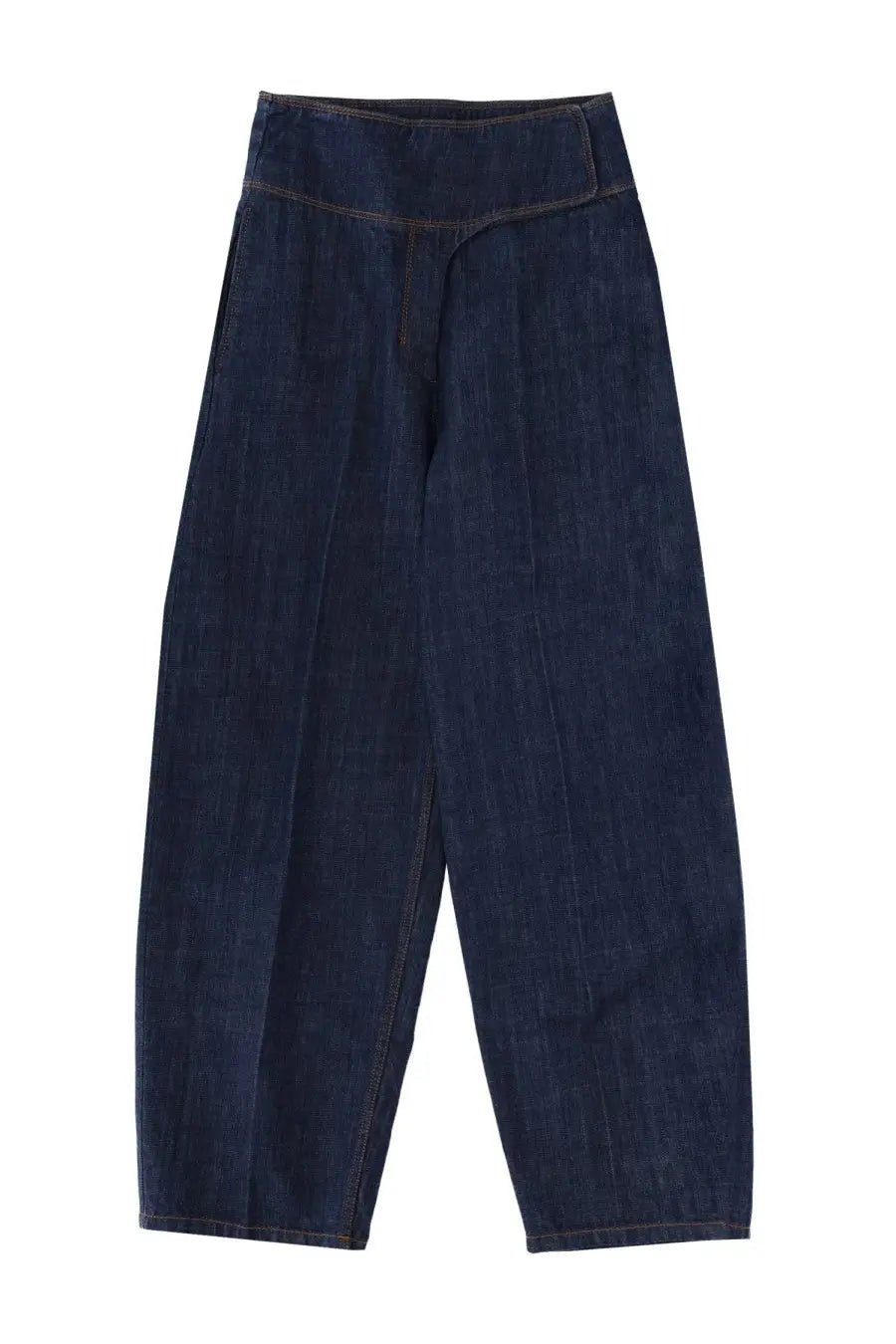 Dark indigo denim Ami Paris womens belted jeans with high waist and wide-leg cut