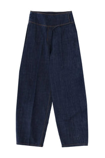 Dark indigo denim Ami Paris womens belted jeans with high waist and wide-leg cut