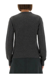 Ami paris women’s cashmere sweater grey featuring dark gray textured knit with ribbed cuffs and hem