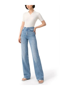 Ami Paris women’s cotton light-wash denim high-rise flare jeans with classic five-pocket design and button fly