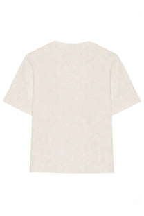 Cream-colored ami paris women’s cotton shirt with short sleeves soft textured fabric and round neckline front view