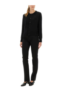 Ami Paris women’s Ami de Coeur black long-sleeved button-up cardigan with round neckline and subtle texture