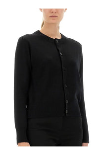 Ami Paris women’s Ami DE Coeur black long-sleeved cardigan with round neckline and button closure