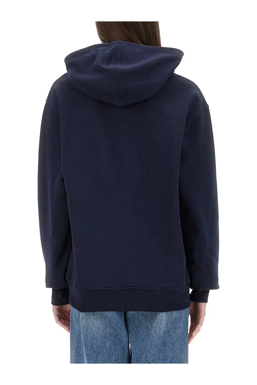 Ami Paris women’s navy blue hooded sweatshirt with ribbed cuffs and hem perfect for casual wear