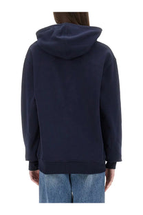 Ami Paris women’s navy blue hooded sweatshirt with ribbed cuffs and hem perfect for casual wear