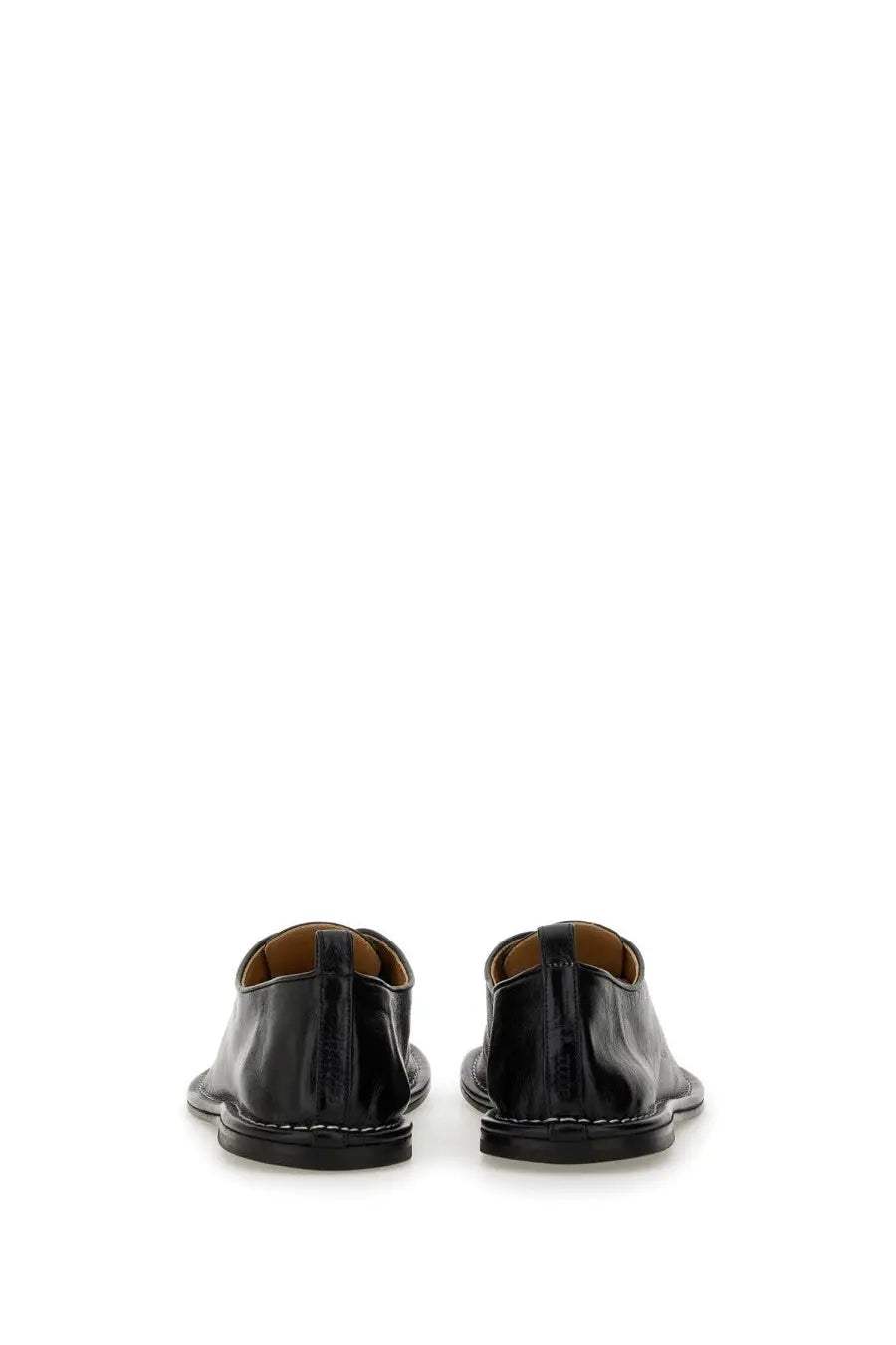 Ami paris women’s black patent leather lace up dress shoes with sleek minimalist design and white stitching along sole