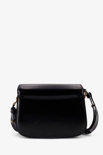 Ami Paris women’s black leather crossbody bag with patent finish gold-tone hardware and minimalist design