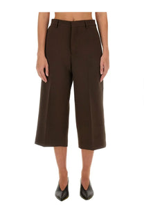 Ami paris women’s military bermuda brown brown high-waisted wide-leg cropped trousers in cotton blend fabric