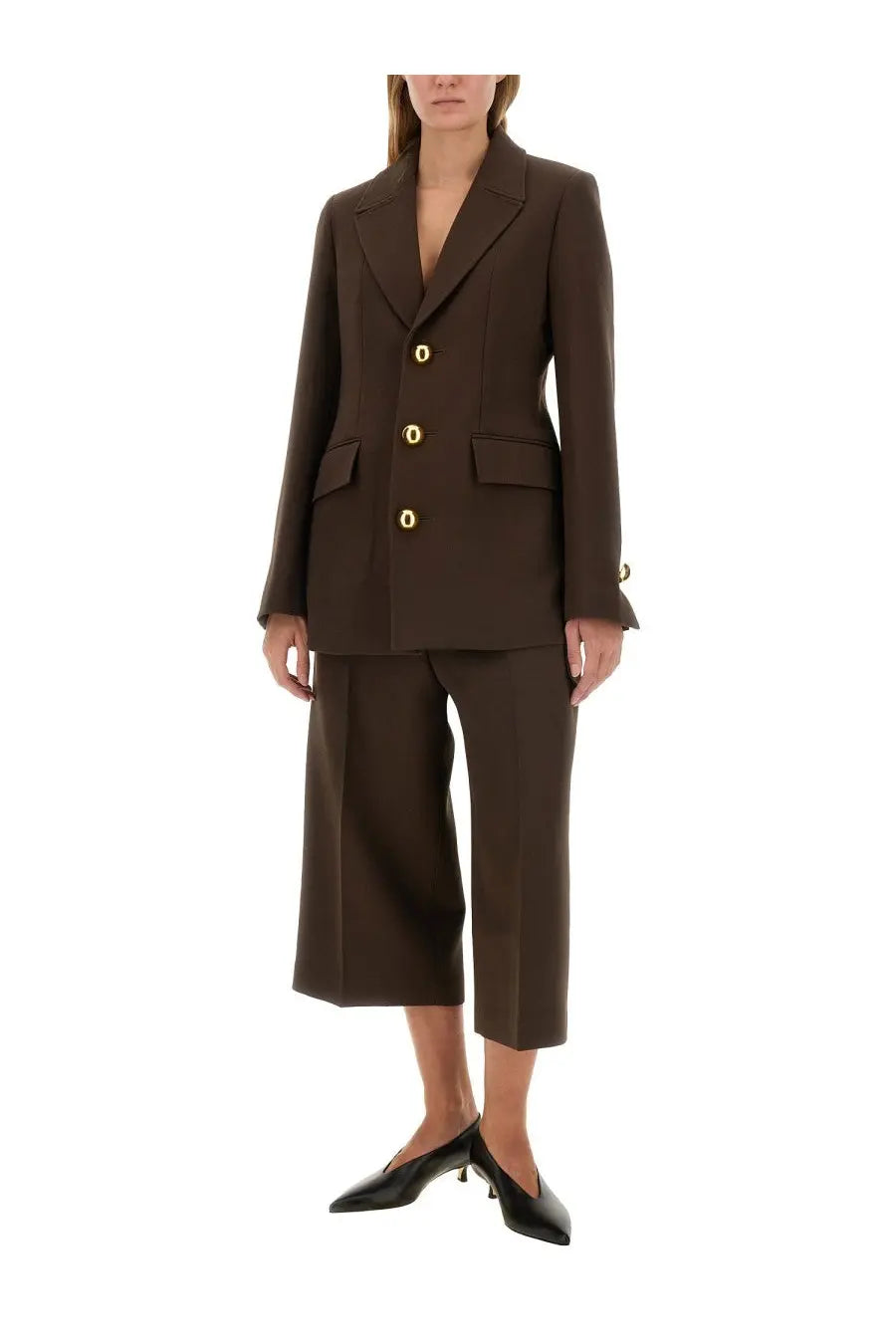 Ami paris women’s brown double-breasted blazer with gold-tone buttons and tailored fit for formal wear
