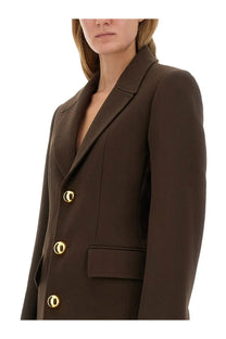 Ami Paris women’s dark brown double-breasted blazer with polished gold-tone buttons in sleek fabric