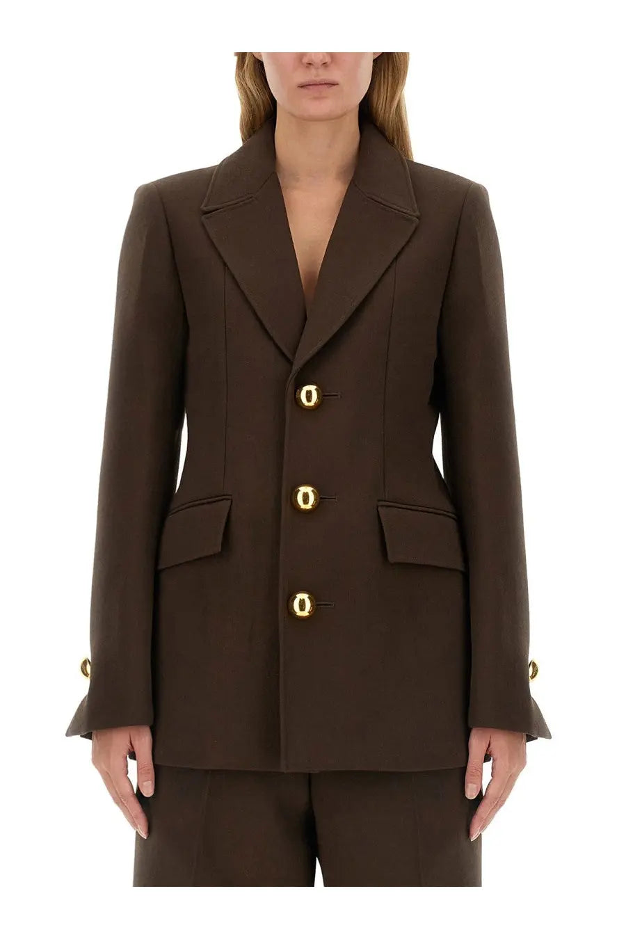 Ami Paris women’s brown tailored blazer with gold-tone circular buttons and flared cuffs single breasted jacket