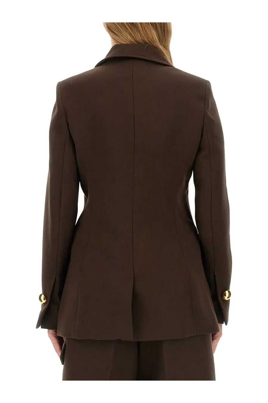 Ami Paris women’s brown tailored blazer with gold-toned button cuffs in single breasted design