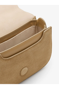 Ami Paris women’s beige suede crossbody bag with minimalist design and subtle stitching details