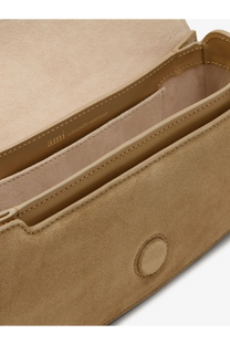 Beige suede crossbody bag with minimalist design and subtle stitching details from Ami Paris MIEL collection