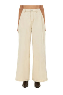 Ami paris women’s super wide fit jeans beige featuring cream-colored wide-leg trousers with minimalist stitching details