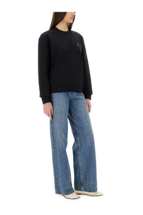 Ami Paris women’s black long-sleeved sweatshirt with small red embroidered logo on the left chest