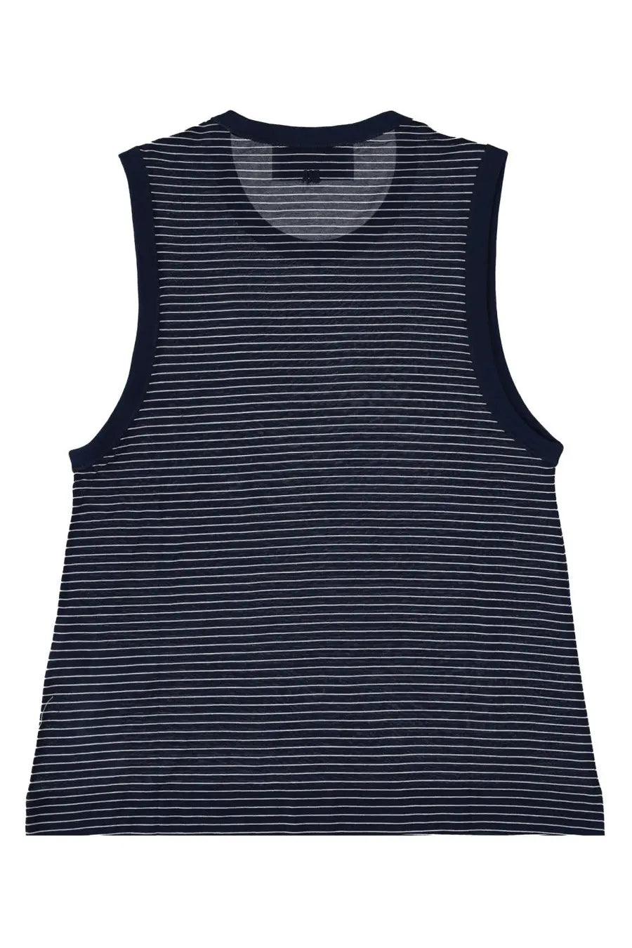 Ami Paris women’s navy blue sleeveless tank top with thin white horizontal stripes perfect for casual wear