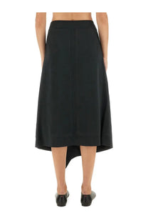 Ami Paris women’s black high-waisted wool skirt with asymmetrical straight-cut hem and subtle front seam detailing