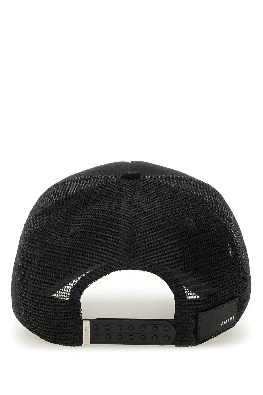 Amiri men’s cappello da baseball con black black mesh trucker hat with white plastic adjustable strap and brand label visible from back