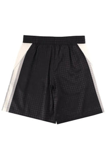 Black amiri men’s ma quad panel shorts with subtle textured pattern and white contrasting side panels