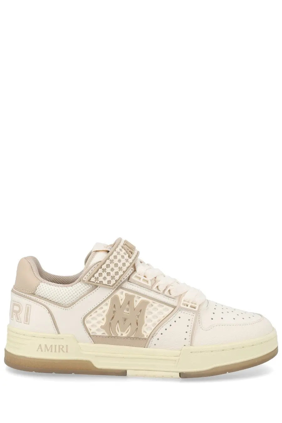 Cream-colored AMIRI men’s MA Skyline sneaker with mesh and leather upper and embossed logo on the side
