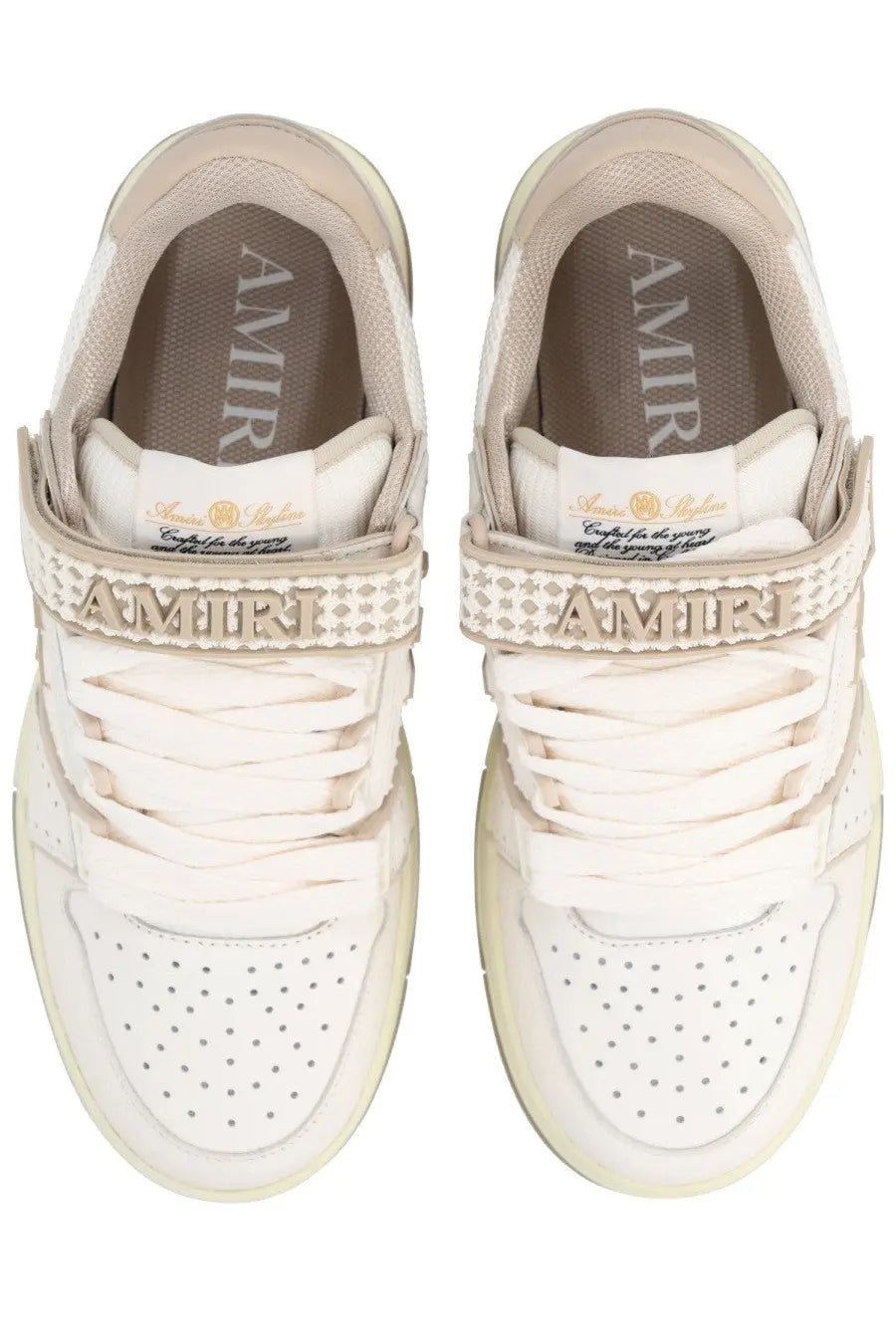 Amiri men’s ma skyline sneaker beige with white perforated uppers mesh accents and textured logo strap