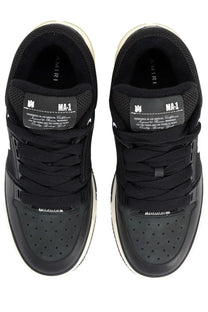 Amiri men’s sneaker ma black featuring black perforated leather uppers with white laces and soles in athletic design