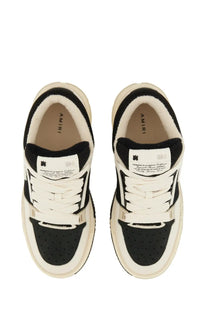 Amiri men’s sneaker ma black black and white leather sneakers with perforated detailing and chunky sole