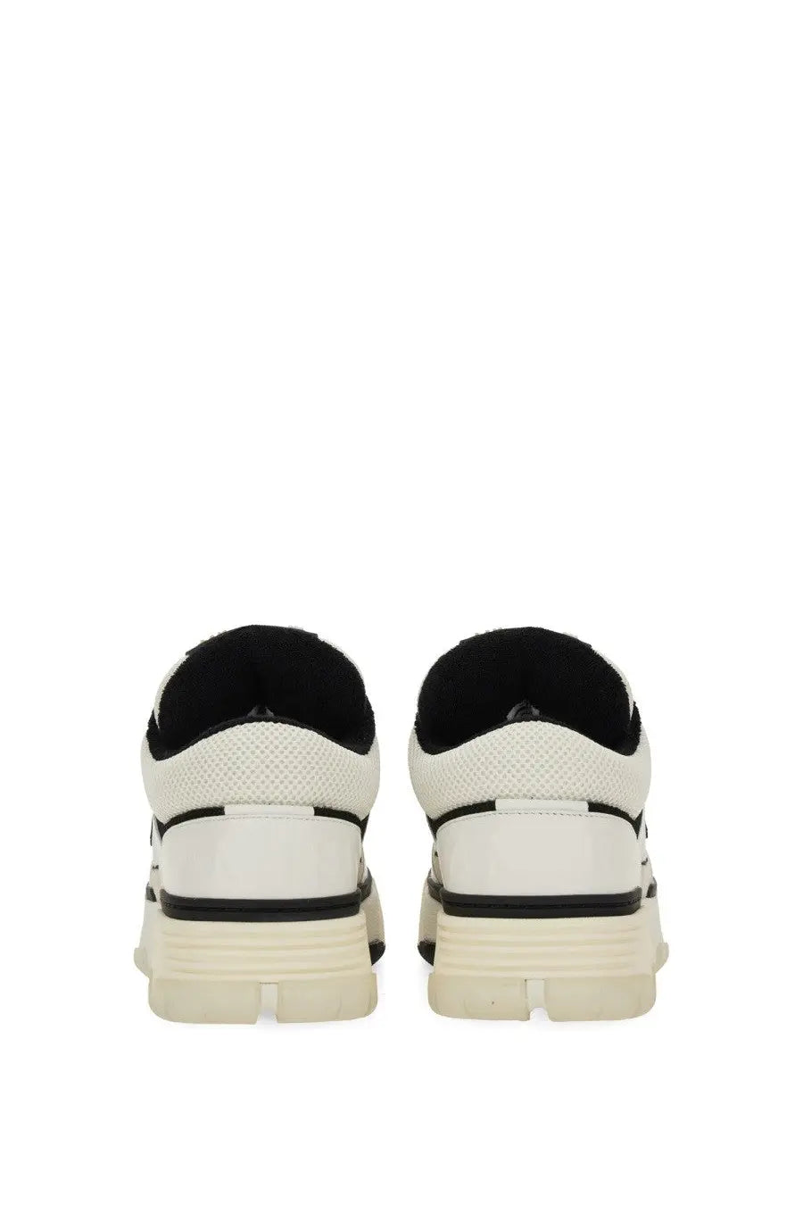 Amiri men’s sneaker MA white chunky platform sneaker with white and black mesh upper glossy plastic heel counter and rubber sole