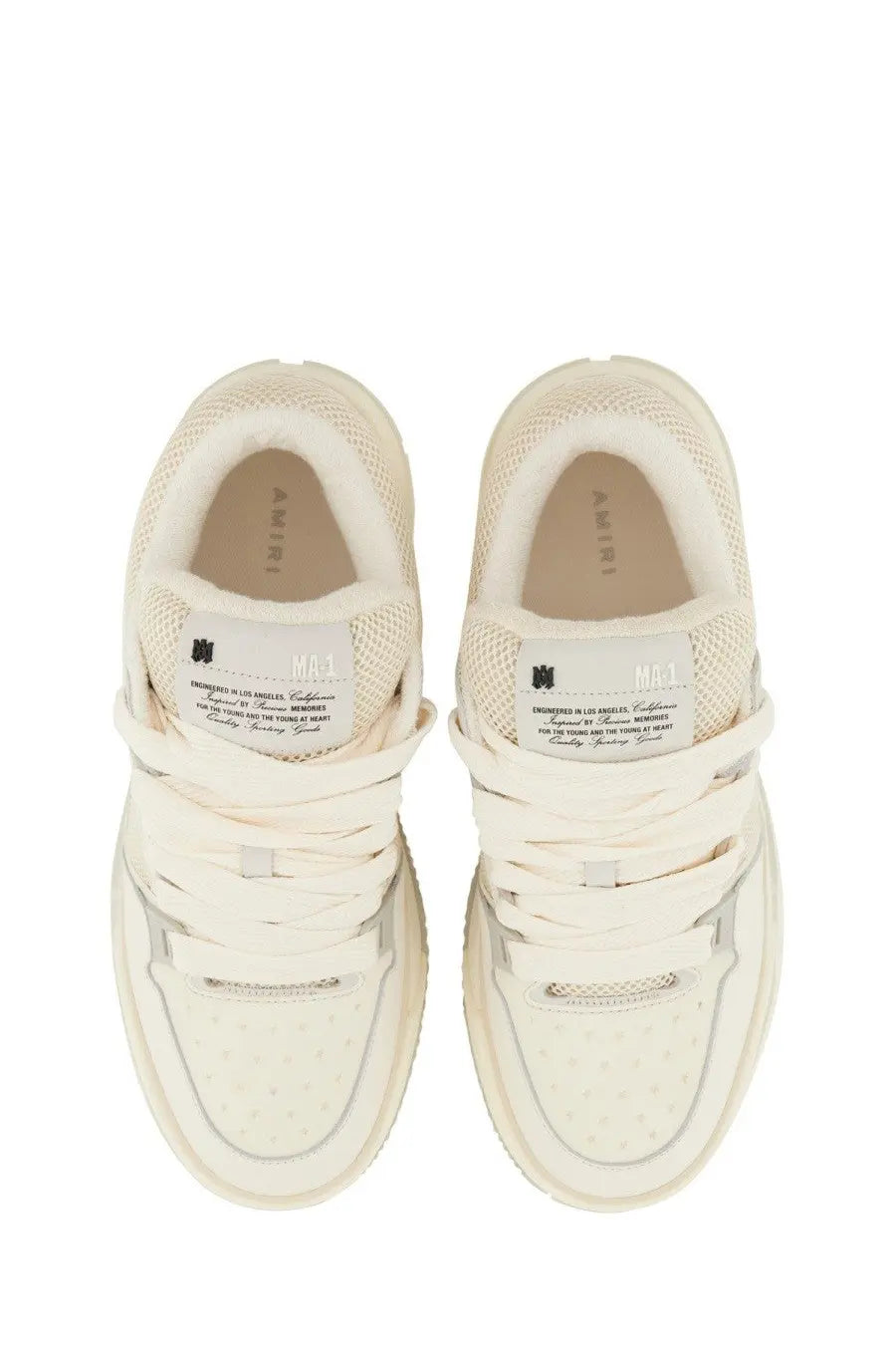 Amiri men’s sneaker ma white cream-colored mesh and leather sneakers with chunky sole and ma-1 branding on the tongue