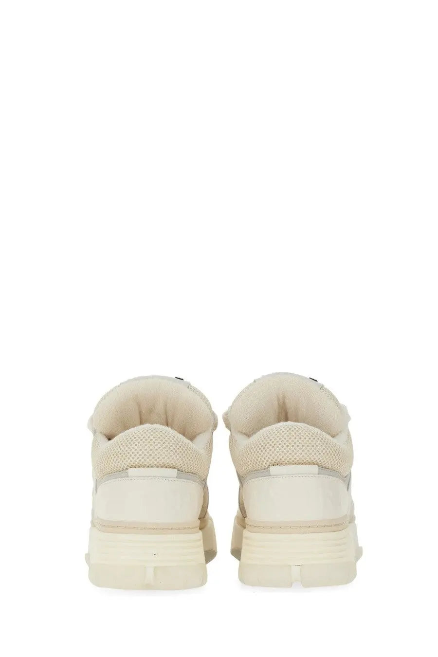 Amiri men’s sneaker ma white cream-colored suede and mesh sneakers with chunky rubber sole visible from the back side