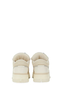 Amiri men’s sneaker ma white cream-colored suede and mesh sneakers with chunky rubber sole visible from the back side