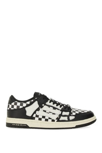 Amiri men’s sneaker skel black low-top with black and white checkerboard leather upper and rubber sole