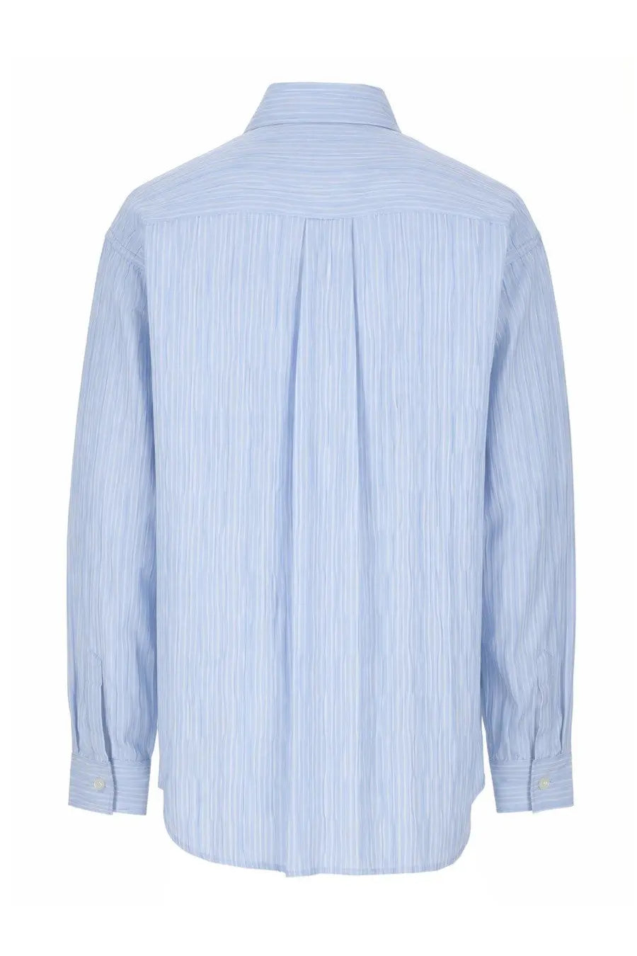 Light blue and white vertically striped long-sleeved cotton dress shirt with classic collar from Amish Supplies