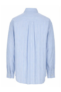 Light blue and white vertically striped long-sleeved cotton dress shirt with classic collar from Amish Supplies